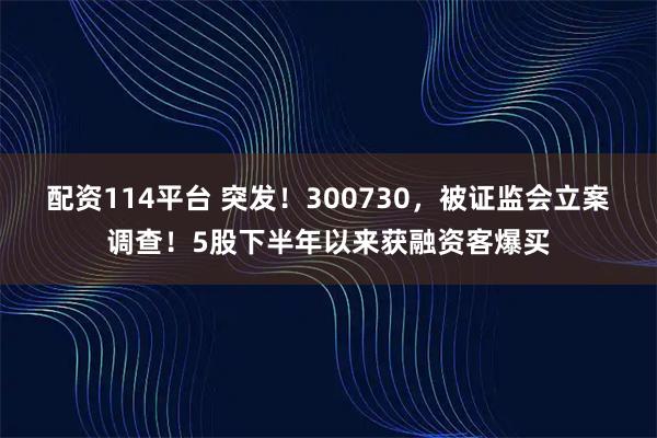 配资114平台 突发！300730，被证监会立案调查！5股下半年以来获融资客爆买